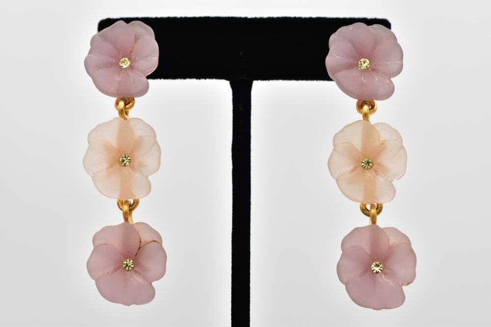 Karl Lagerfeld Vintage Floral Triple Drop Earrings Lavender Gold Signed BinBK